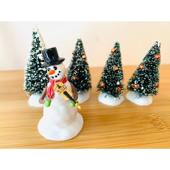 Department 56 Village Violin Playing Snowman and 4 Trees - Picture 1 of 5
